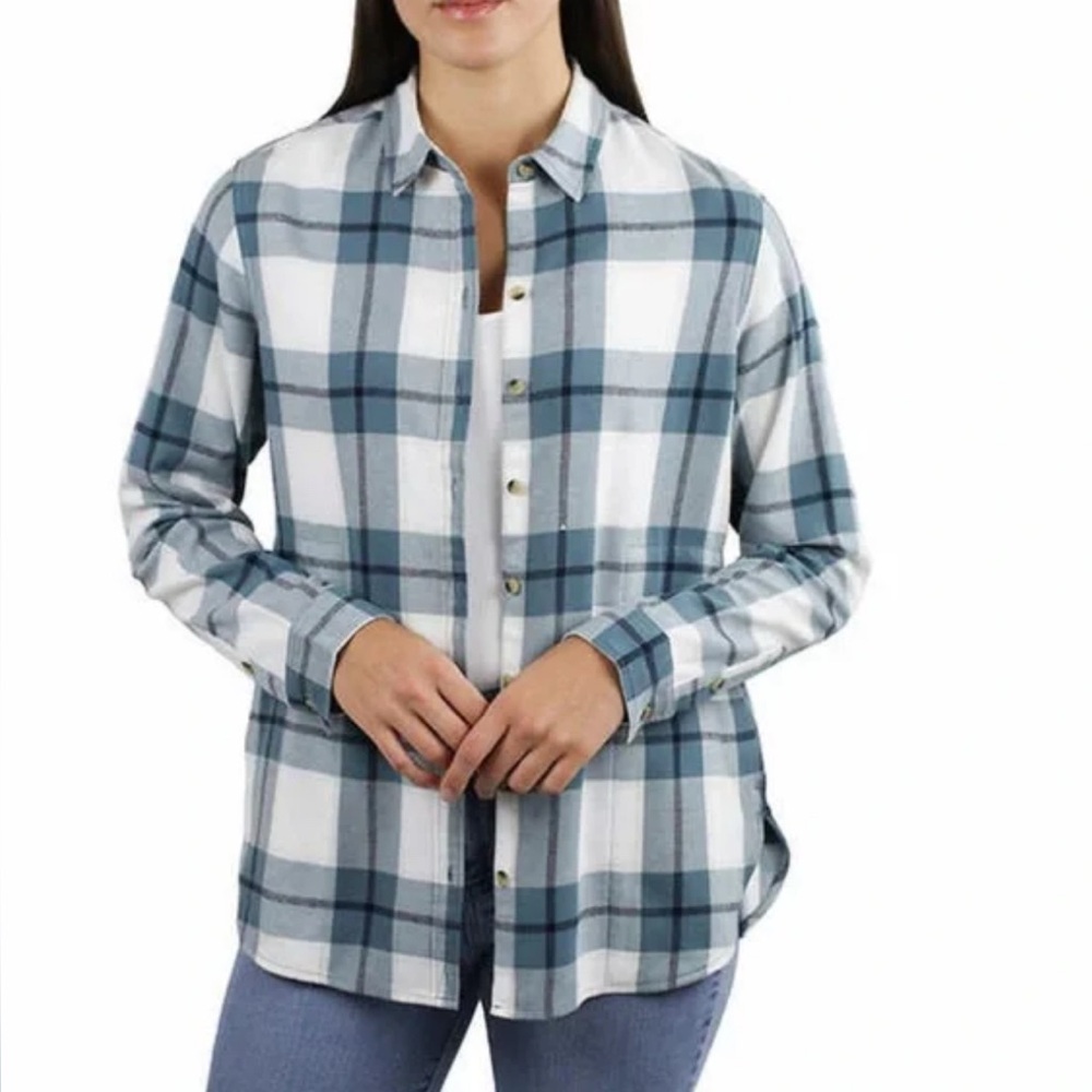 Women's Plaid Button-Down Shirt - Blue & White